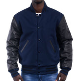 Mens Navy Blue Black Varsity Jacket